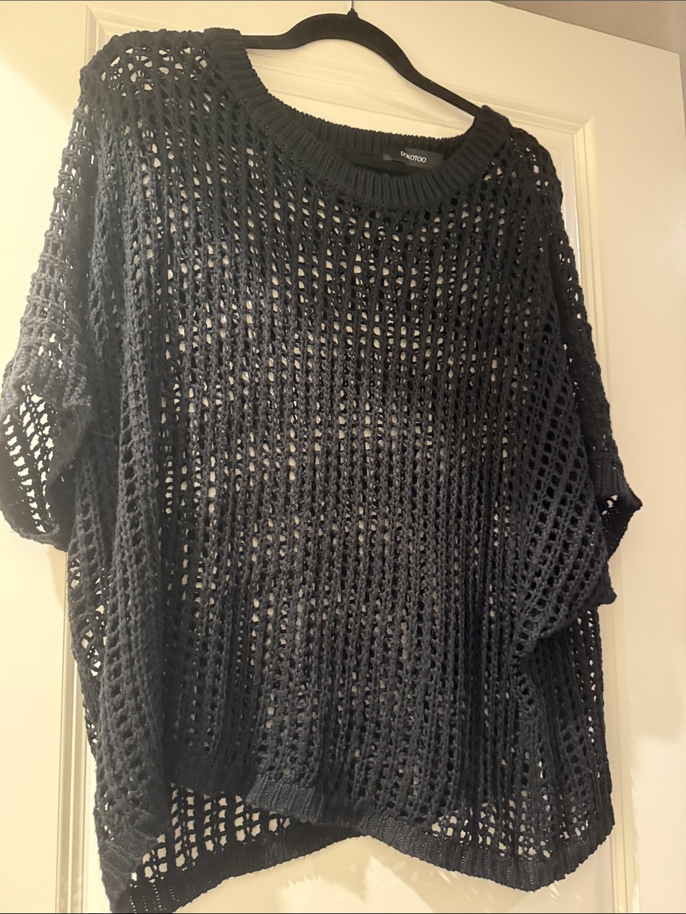 Open-Knit Black Crewneck Sweater Top by A New Day